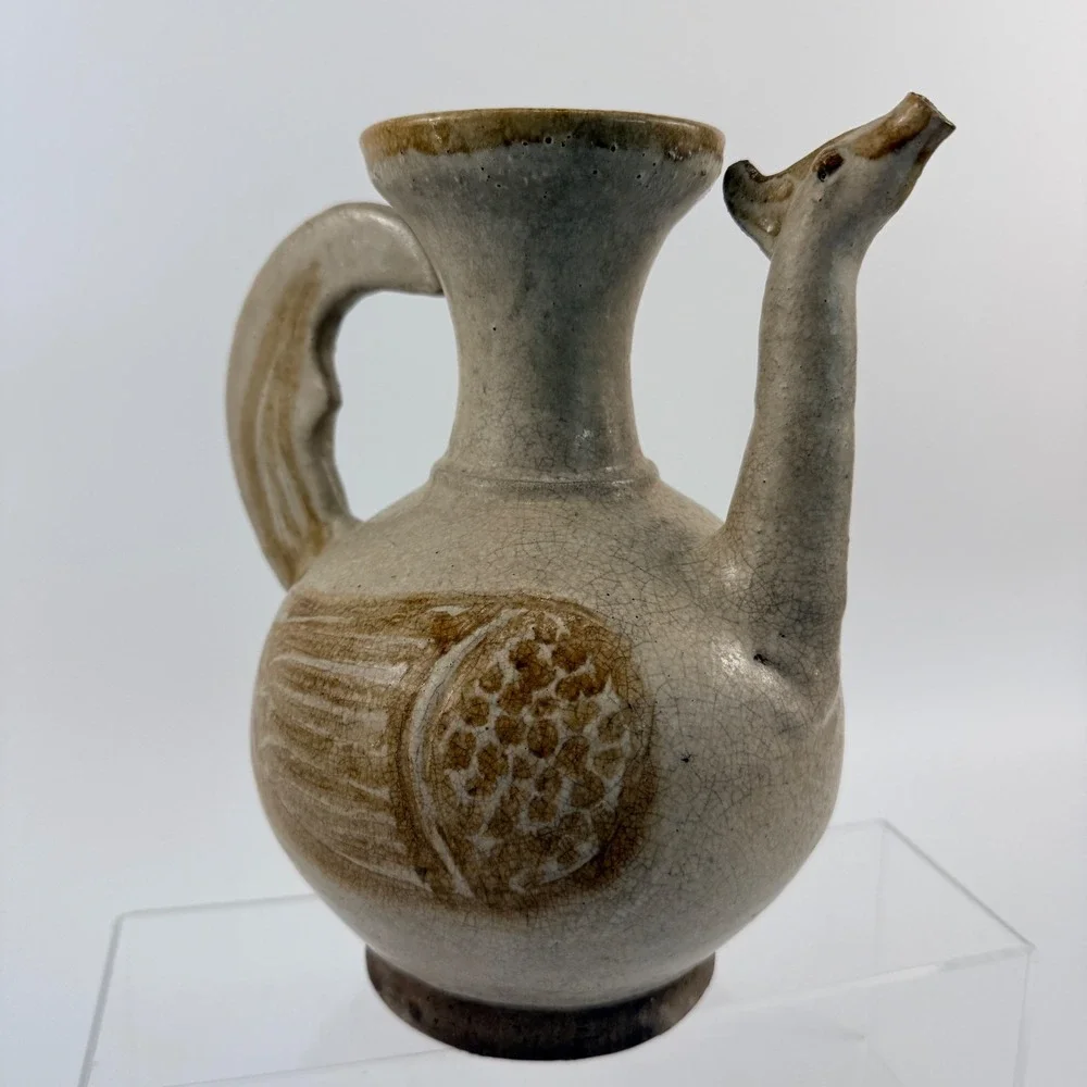 Vintage Thai‎ Sawankhalok Style Bird Ewer Celadon Glaze Pottery Goose Pitcher 8